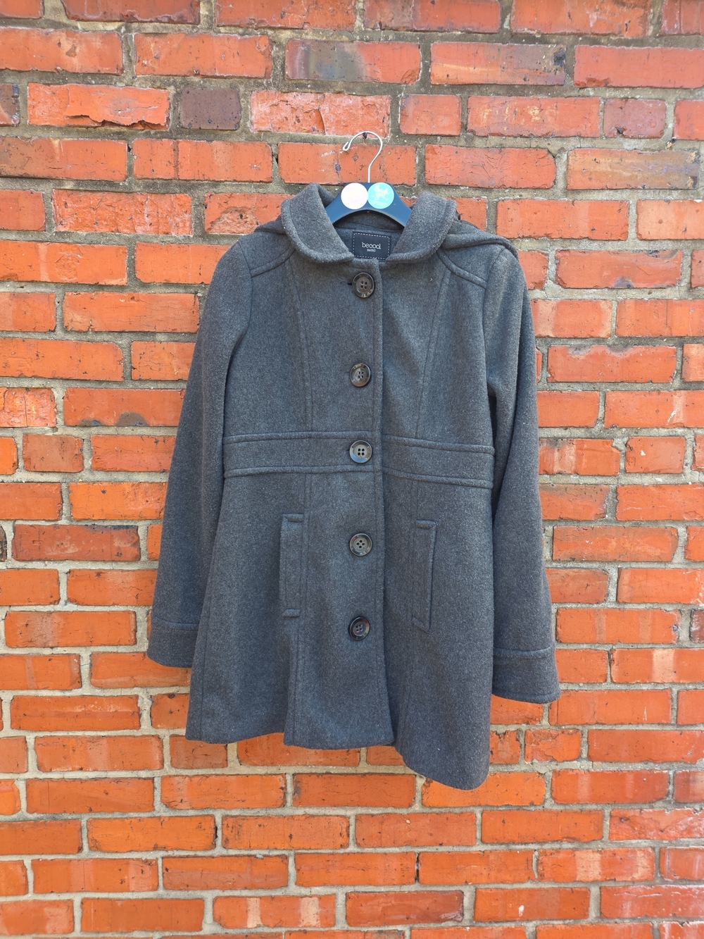 Be Cool Women's Small Estimated Gray Button Front Coat Removable Hood (#3)